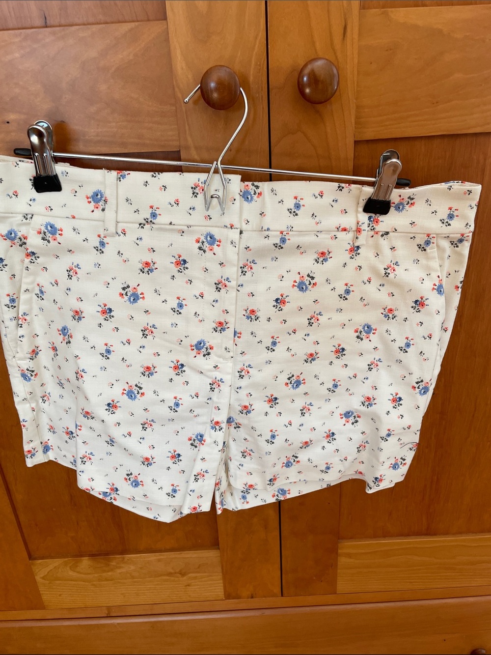 LOFT Cream High-Rise Floral Print Shorts with Blue & Red Blooms Size 8.
